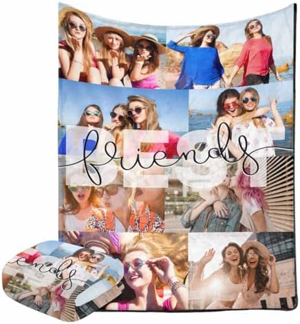 Custom Best Friends Blanket Personalized Gift with 6 Photos Text