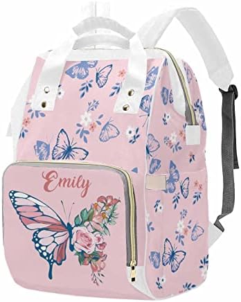 Custom Butterfly & Flower Diaper Bag Backpack Personalized Tote Bag…