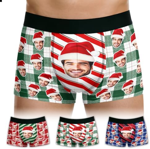 Custom Christmas Plaid Underwear with Face Personalized Funny Photo…