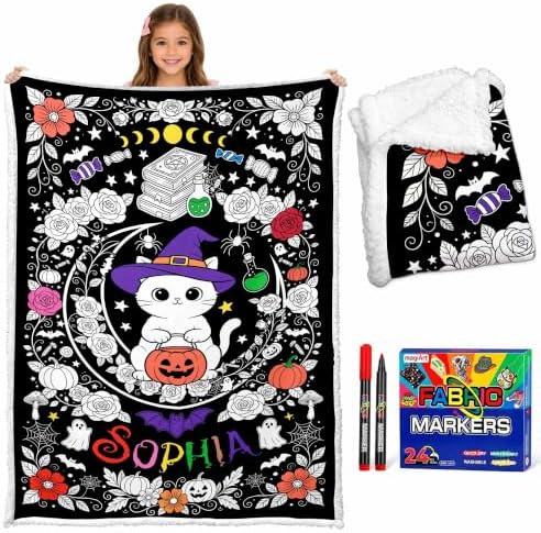 Custom Color Blanket for Adult Halloween Sherpa Doodle Blanket…