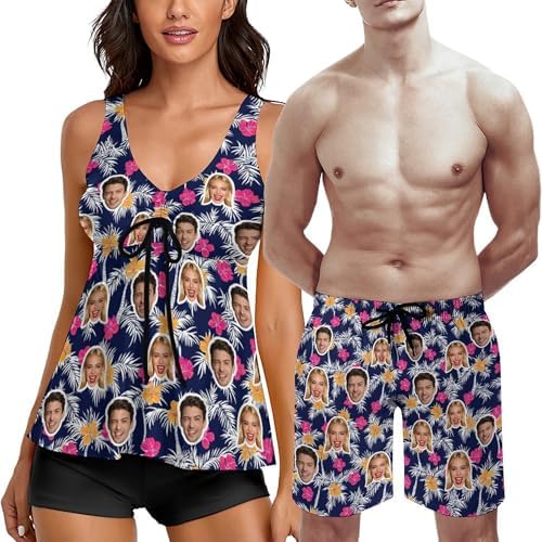 Custom Couple Matching Swimsuits Personalized Face Womens Two Piece…