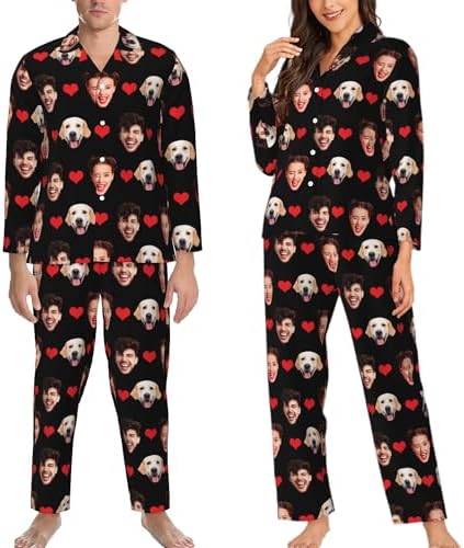 Custom Couples Pajamas Sets Personalized Face Sleepwear Long Sleeve…