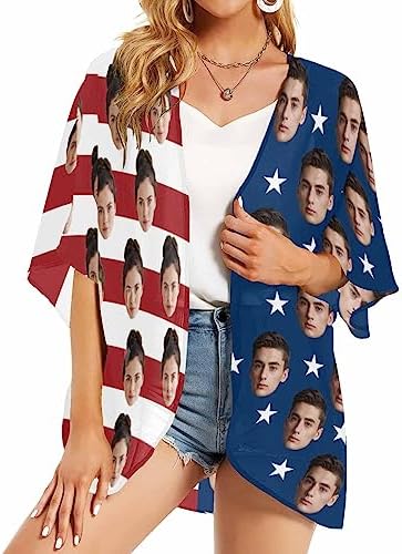 Custom Cover up with Faces Personalized American Flag Bathing Suit…