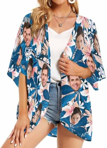 Custom Cover up with Faces Personalized Face Women's Tropical Bathing (Chiffon Design 01)