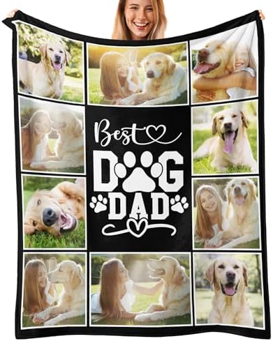 Custom Dog Blanket with Memorial Photos Personalized Pet Name Blanket (Design 10)