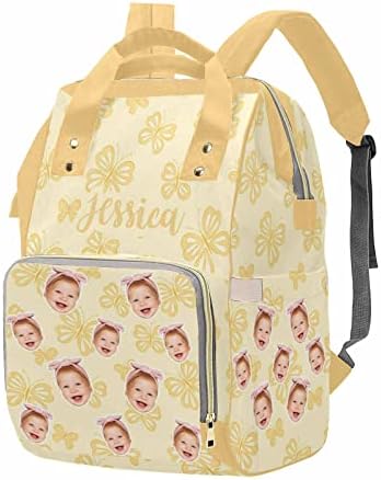 Custom Face Mommy Backpack Personalized Yellow Diaper Bag with Butterfly…