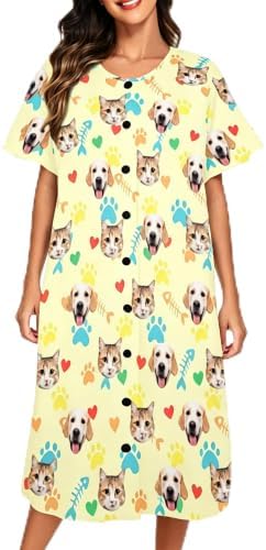 Custom Face Moo Moos for Women Personalized Pet Paw Print Sleep Gown…