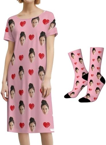 Custom Face Nightgown Personalized Women's Pajamas Dress with Photo Name…