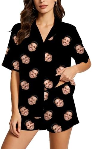 Custom Face Pajamas for Women Men Personalized Funny V-Neck Short Button (Design 14)