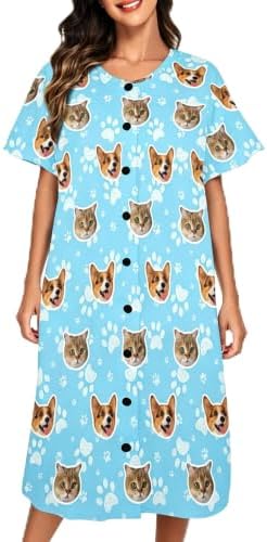 Custom Face Sleep Gown for Women Personalized Pet Paw Print Moo Moos…