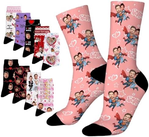 Custom Face Socks for Women Men Personalized Funny Red Hearts Socks…