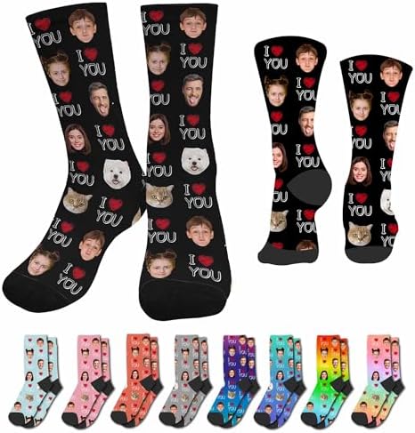 Custom Face Socks for Women Men Personalized Funny Red Hearts Socks with Picture 6 Faces Text Name…