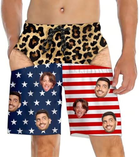 Custom Face Swim Trunks for Men USA Flag Hawaiian Board Shorts
