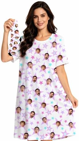 Custom Funny Nightgown for Women Personalized Face Pajamas Loungewear…