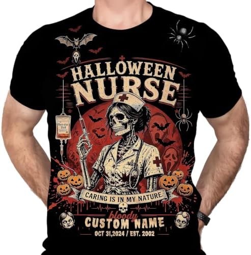 Custom Halloween Shirts with Name Text Personalized Profession Tshirt (Nurse)