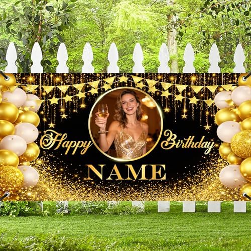 Custom Happy Birthday Banner Personalized Banners and Signs with Photo Name for Women Men Kids Party Decorations Supplies Indoor Outdoor…