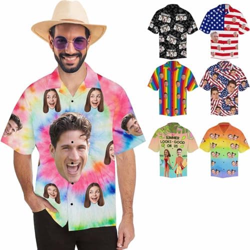 Custom Hawaiian Shirt Personalized Image Men's Hawaii Gay Pride Rainbow (Design 26)