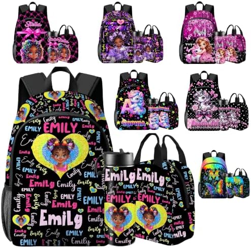 Custom Kid's Backpack with Lunch Bag Box for Girls Personalized Afro…