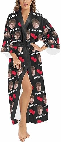 Custom Long Robes for Women Funny Face Personalized Party Satin Kimono (Style 7)