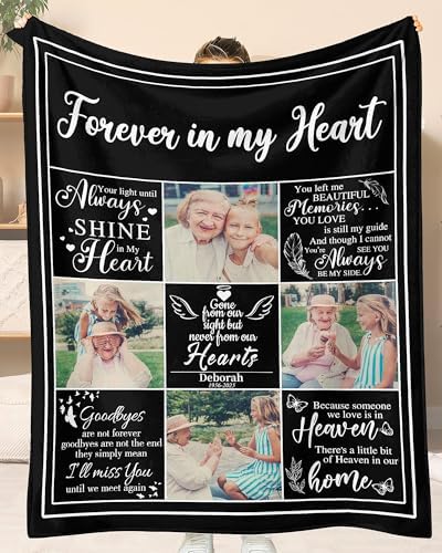 Custom Memorial Blanket with Photos for Loss of Loved One (Style 7)