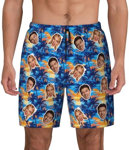 Custom Mens Swim Trunks Personalized Board Shorts with Face Quick Dry…