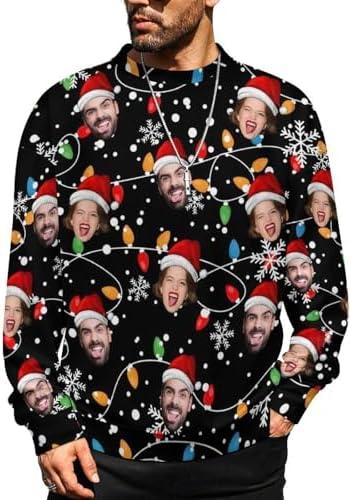 Custom Mens Ugly Christmas Sweater Personalized Face Sweathirt Jumpers…