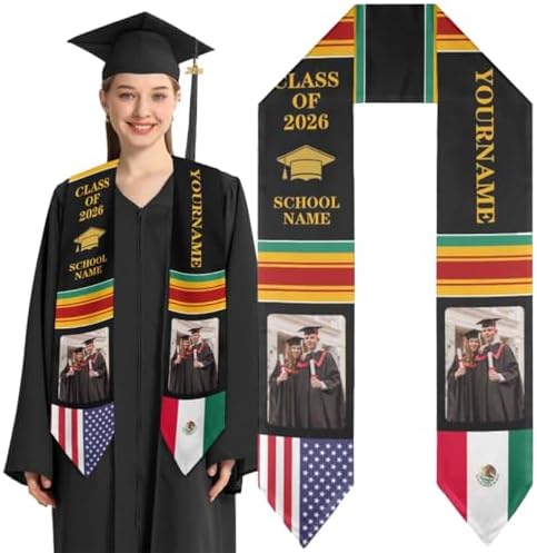 Custom Mexico American Flag Graduation Stole Class of 2026