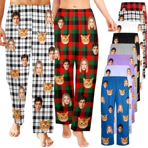Custom Pajama Pants Plaid with Face for Men Women Dog Pet