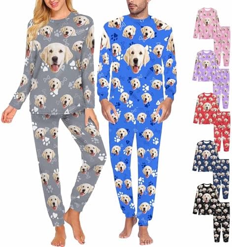 Custom Pajama Set for Couple Funny Face Pjs Personalized Long Sleeve…