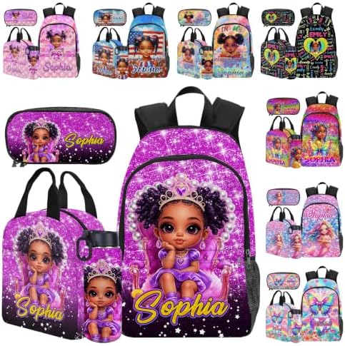 Custom School Backpack for Girls Kids Personalized Black Girls Rainbow…