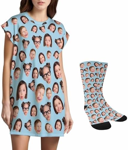 Custom Sleep Gown for Women Personalized Funny Face Pajamas Nightgown…