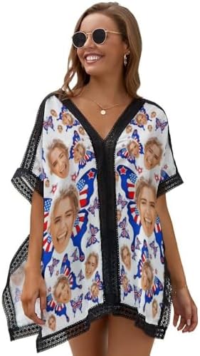 Custom Swimsuit Cover Ups for Women Personalized Face Women's Chiffon…