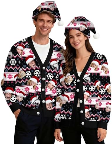 Custom Ugly Christmas Cardigan Sweaters for Men Women Personalized His…