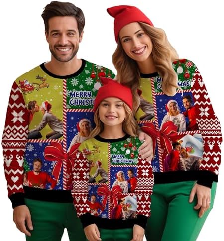 Custom Ugly Christmas Sweater with Face Personalized Funny Ugly Crewneck…