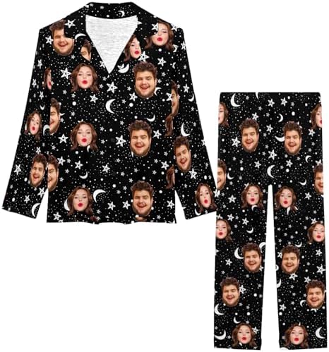 Custom Womens Pajamas Set Personalized Face Sleepwear Button Down…