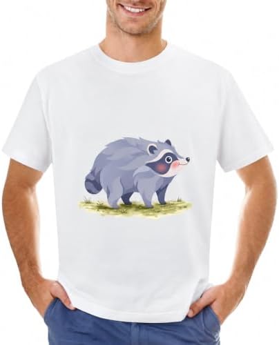 Cute Raccoon Graphic Print T-Shirt for Men White