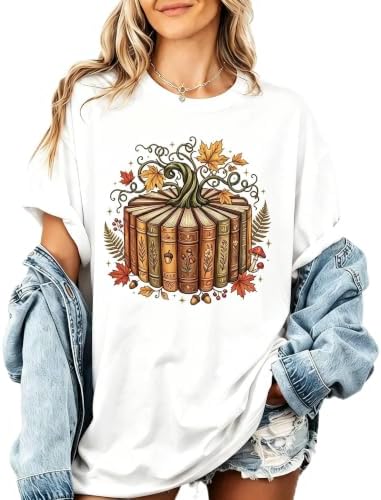 Fall Book Pumpkin T-Shirt, Thankful Pumpkin Graphic Tees for Halloween