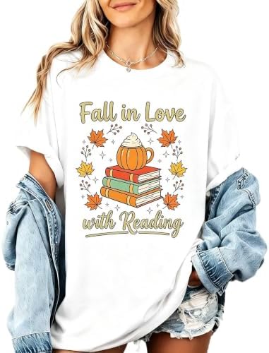 Fall Leaves Book Pumpkin Cozy Season T-Shirt, Halloween Coffee Graphic Tee