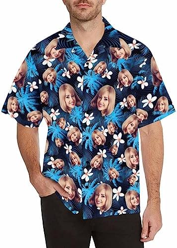 Men's Casual Hawaiian Shirts with Face for Dad Custom Photo A-loha Shirt