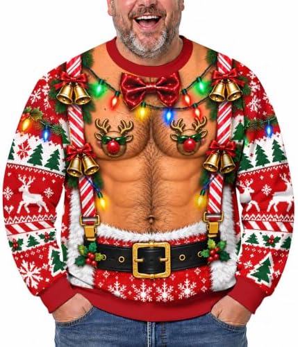 Mens Ugly Christmas Sweater Funny 3D Printed Sweatshirt Novelty Party Holiday Pullover Tops Xmas Gifts…