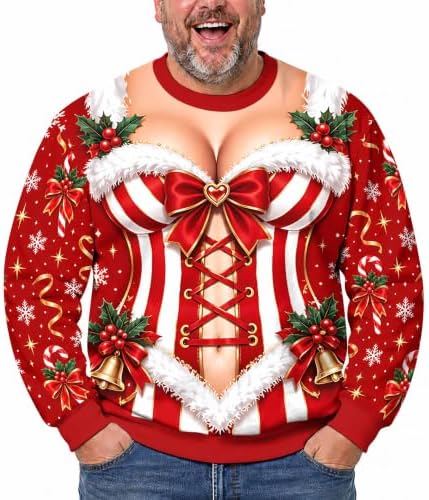 Mens Ugly Christmas Sweater Funny 3D Printed Sweatshirt Novelty Party…
