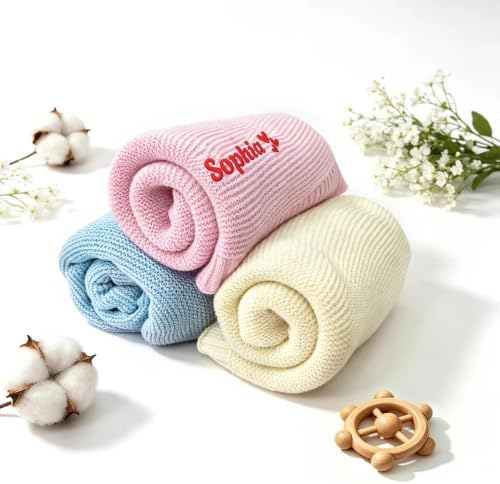 Personalized Baby Blanket Knitted with Name 30x40in Newborn