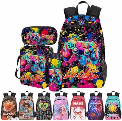 Personalized Backpack and Lunch Box Set for Kids Boys Custom Basketball (Boys Design 05)