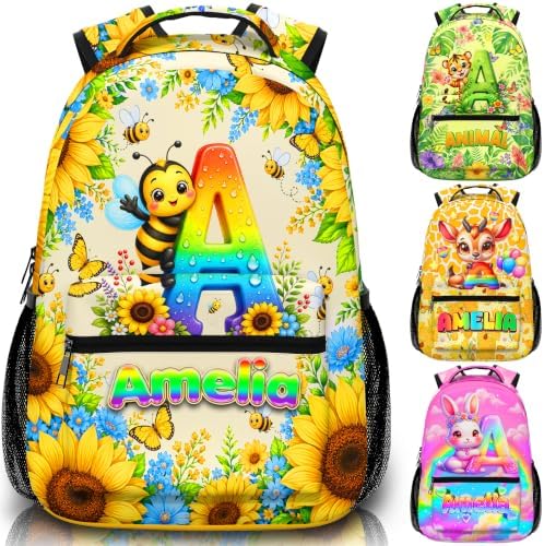 Personalized Backpack for Girls with Custom Name (Sunflower&Bee)