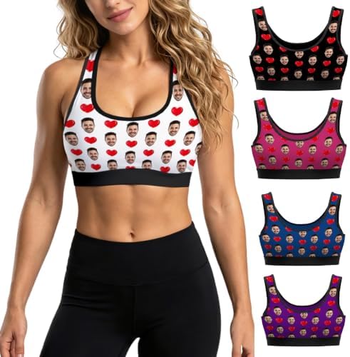 Personalized Boyfriend Face Sports Bra for Women Custom Yoga Tank Top…