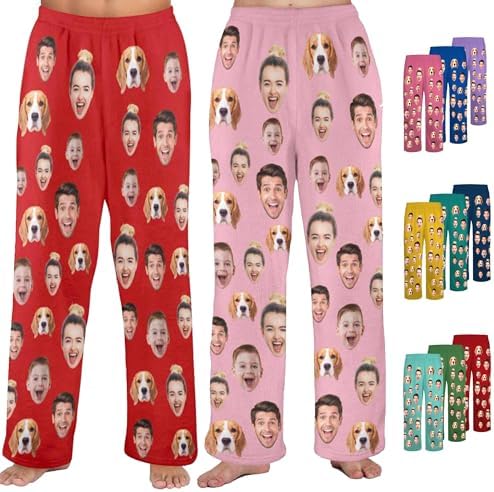 Personalized Coral Fleece Pajama Pants for Women Men Custom Pet Face…