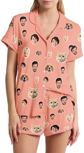 Personalized Face Pajamas Set for Women Custom Short Sleepwear (Style 1)