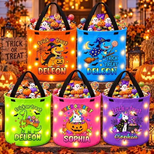 Personalized Halloween Baskets Trick or Treat Bag with LED Lights…