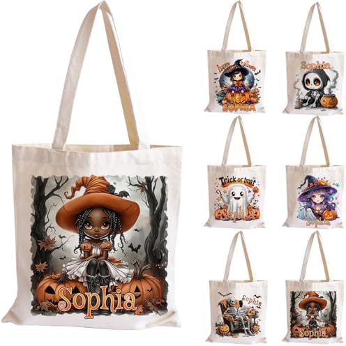 Personalized Halloween Tote Bags with Names Custom Initials Trick…