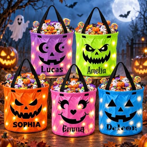Personalized Halloween Trick or Treat Bag LED Lights Buckets